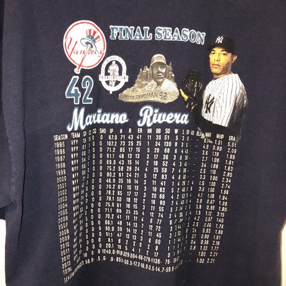 Mariano Rivera USED Blue T-Shirt Exit Sandman - Picture 4 of 5